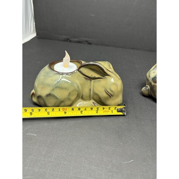 PartyLite Bunny Rabbit Terra Cotta Tea Light‎ Candle Holders Lot 2 Country Decor - Picture 8 of 9